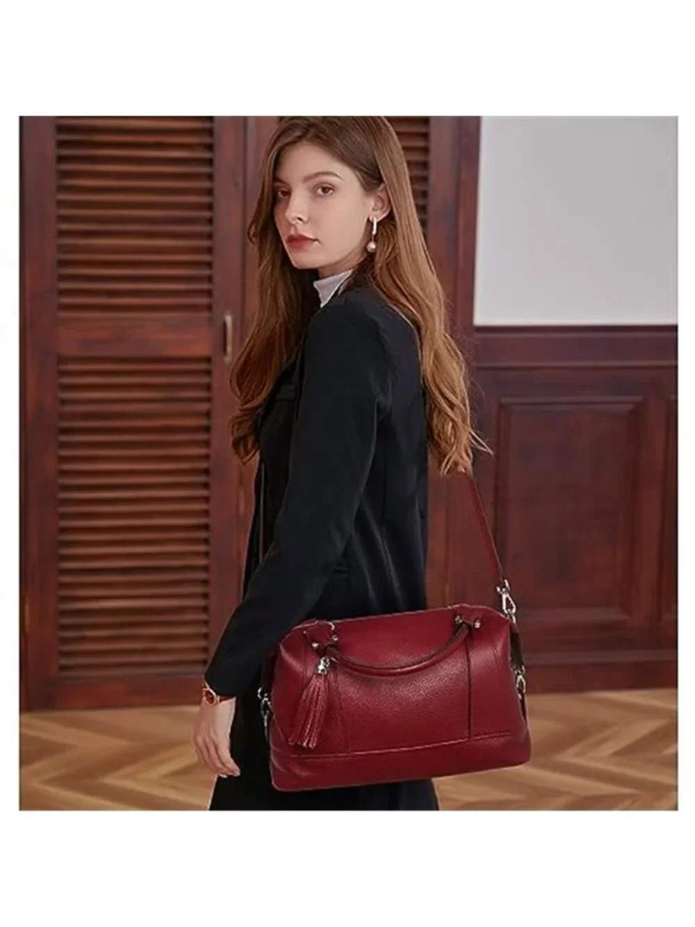 Womens Genuine Leather Purse Satchel Tote Crossbody Handbag Wine Shoulder Bag